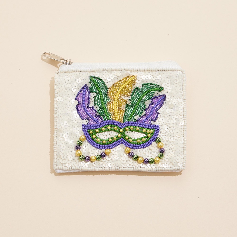 Mardi Gras Mask Sequin Mini Pouch Bag